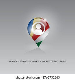 3d image of a geolocation symbol on a gray background. Job search and vacancies in SEYCHELLES ISLANDS. Design for banners, posters, web sites, advertising. Vector illustration.