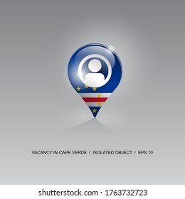 Imagen 3d de un símbolo de geolocalización sobre un fondo gris. Búsqueda de empleo y vacantes en CAPE VERDE. Diseño para banners, afiches, sitios web, publicidad. Ilustración vectorial.