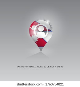 Imagen 3d de un símbolo de geolocalización sobre un fondo gris. Búsqueda de empleo y vacantes en NEPAL. Diseño para banners, afiches, sitios web, publicidad. Ilustración vectorial.
