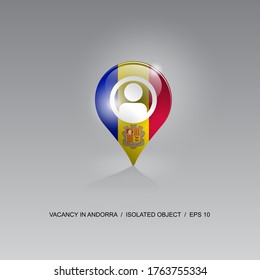 Imagen 3d de un símbolo de geolocalización sobre un fondo gris. Búsqueda de empleo y vacantes en ANDORRA. Diseño para banners, afiches, sitios web, publicidad. Ilustración vectorial.