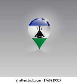 Imagen 3d de un símbolo de geolocalización sobre un fondo gris. Turismo y ocio en LESOTHO. Diseño para banners, afiches, sitios web, publicidad. Ilustración vectorial.