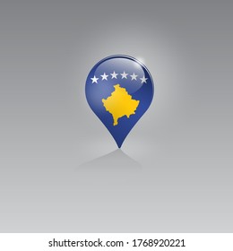 3d image of a geolocation symbol on a gray background. Tourism and leisure in REPUBLIC OF KOSOVO. Design for banners, posters, web sites, advertising. Vector illustration.