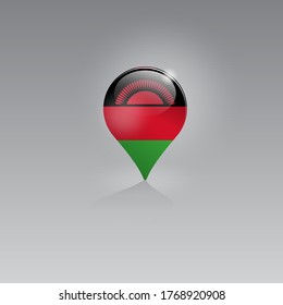 Imagen 3d de un símbolo de geolocalización sobre un fondo gris. Turismo y ocio en MALAWI. Diseño para banners, afiches, sitios web, publicidad. Ilustración vectorial.