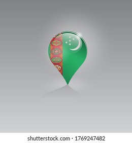 3d image of a geolocation symbol on a gray background. Tourism and leisure in TURKMENISTAN. Design for banners, posters, web sites, advertising. Vector illustration.