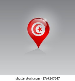 3d image of a geolocation symbol on a gray background. Tourism and leisure in TUNISIA. Design for banners, posters, web sites, advertising. Vector illustration.