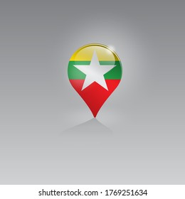 3d image of a geolocation symbol on a gray background. Tourism and leisure in MYANMAR. Design for banners, posters, web sites, advertising. Vector illustration.