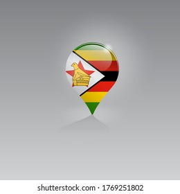 Imagen 3d de un símbolo de geolocalización sobre un fondo gris. Turismo y ocio en ZIMBABWE. Diseño para banners, afiches, sitios web, publicidad. Ilustración vectorial.