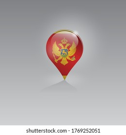 Imagen 3d de un símbolo de geolocalización sobre un fondo gris. Turismo y ocio en MONTENEGRO. Diseño para banners, afiches, sitios web, publicidad. Ilustración vectorial.