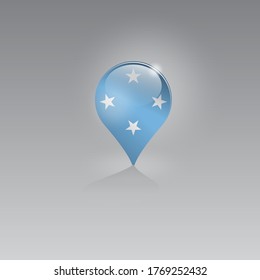 Imagen 3d de un símbolo de geolocalización sobre un fondo gris. Turismo y ocio en MICRONESIA. Diseño para banners, afiches, sitios web, publicidad. Ilustración vectorial.