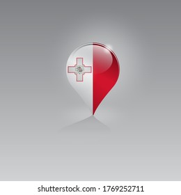 Imagen 3d de un símbolo de geolocalización sobre un fondo gris. Turismo y ocio en MALTA. Diseño para banners, afiches, sitios web, publicidad. Ilustración vectorial. 