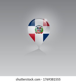 3D-Bild eines Geolokationssymbols auf grauem Hintergrund. Tourismus und Freizeit in der DOMINIKANISCHEN REPUBLIK. Design für Banner, Plakate, Webseiten, Werbung. Vektorgrafik.
