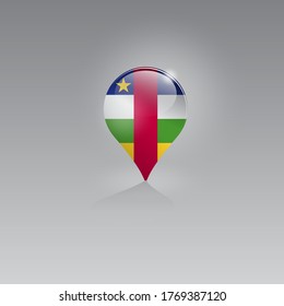 Imagen 3d de un símbolo de geolocalización sobre un fondo gris. Turismo y ocio en la República Centroafricana. Diseño para banners, afiches, sitios web, publicidad. Ilustración vectorial.