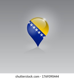 3d image of a geolocation symbol on a gray background. Tourism and leisure in BOSNIA AND HERZEGOVINA. Design for banners, posters, web sites, advertising. Vector illustration.