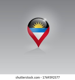 3d image of a geolocation symbol on a gray background. Tourism and leisure in ANTIGUA AND BARBUDA. Design for banners, posters, web sites, advertising. Vector illustration.