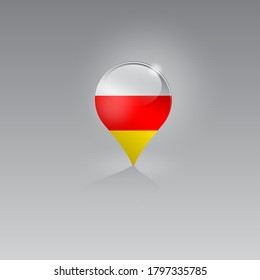 3d image of a geolocation symbol on a gray background. Tourism and leisure in SOUTH OSSETIA. Design for banners, posters, web sites, advertising. Vector illustration.