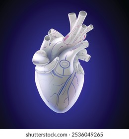 3D image of human heart, a future machine that can replace human heart. Used in medicine, education, science, commerce, advertising and industry.