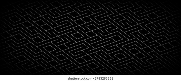 3d image of a maze in black shades. nobody around, concept of problems and difficulties.