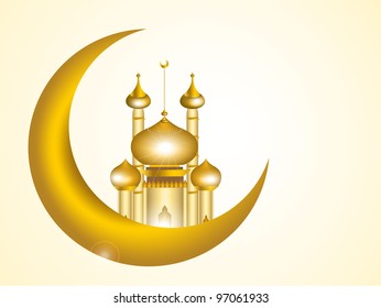 3D  image of mosque with moon in golden color for Muslim celebration. eps 10. isolated in white.