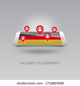 3d image of a phone on a gray background. Job search and vacancies in Germany. Design for banners, posters, web sites, advertising. Vector illustration, isolated object.