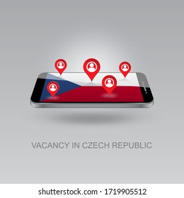 3d image of a phone on a gray background. Job search and vacancies in CZECH REPUBLIC. Design for banners, posters, web sites, advertising.