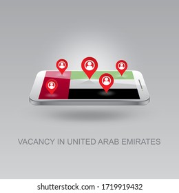 3d image of a phone on a gray background. Job search and vacancies in UNITED ARAB EMIRATES Design for banners, posters, web sites, advertising.