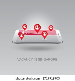 Imagen 3d de un teléfono en un fondo gris. Búsqueda de empleo y vacantes en SINGAPUR. Diseño para banners, afiches, sitios web, publicidad.