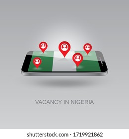 3d image of a phone on a gray background. Job search and vacancies in NIGERIA. Design for banners, posters, web sites, advertising.