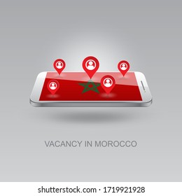 3d image of a phone on a gray background. Job search and vacancies in MOROCCO. Design for banners, posters, web sites, advertising.