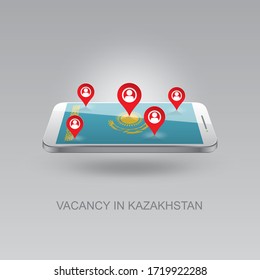 3d image of a phone on a gray background. Job search and vacancies in KAZAKHSTAN. Design for banners, posters, web sites, advertising.
