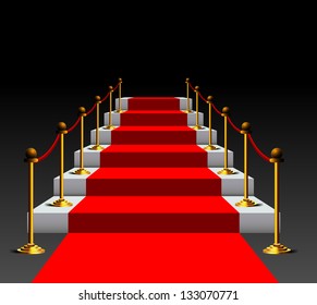 3d image of red carpet on stairs