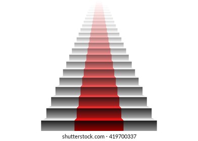 3d image of red carpet on white stair. stairs red art
