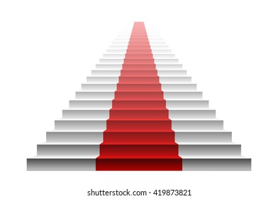 3d image of red carpet on white stair. stairs red art