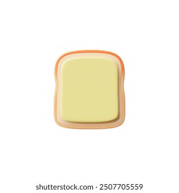 3d image of a sandwich with white bread and butter on a white background. A nutritious and fresh option for breakfast or a snack emphasizing a healthy diet