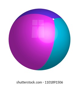 3d image. Three-color inflatable ball. Children's, sports toy. The ball is pink, purple and turquoise.