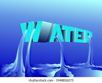 3 d imagen de la palabra agua con chorros de agua fluyendo de las letras