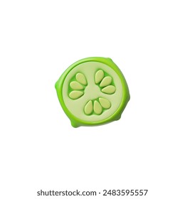 3D images of fresh cucumber halves with peel and seeds are ideal for nutritious green organic salads. Vivid realistic illustrations of a vegetarian diet highlighted on a white background.