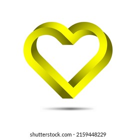 3d impossible yellow gradient heart with a white background. Three dimensional yellowish green heart vector illustration. Love symbol for valentine's day.