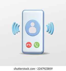 3d incoming call on mobile phone for website, label, banner, sticker, template and logo on white background. 3d style vector illustration design.