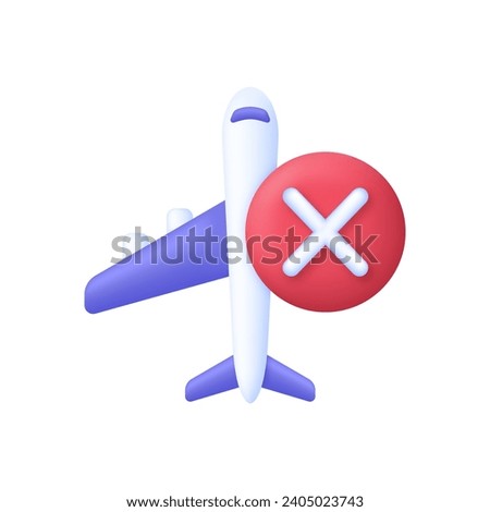 3D Incorrect airplane icon. Canceled flight. Rejected concept. Flight transport symbol. Travel concept. Trendy and modern vector in 3d style