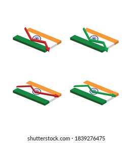 3D India flag set of increase and decrease graph.