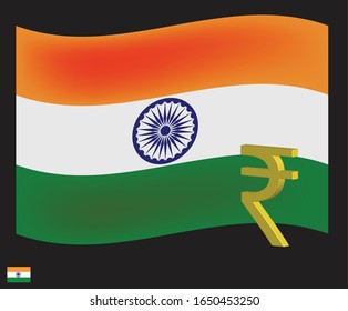 3d of The Indian rupee symbol with the Republic of Bharat or India flag background, financial and currency symbol concept, sign symbol background, vector illustration.