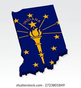 Mapa 3D de Indiana con bandera. Mapa tridimensional del estado de Indiana con sombra. Bandera de Indiana en el fondo blanco para su diseño, App, UI. Estados Unidos. Vector de acciones. EPS10. 