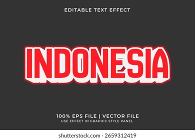 Efecto de texto editable de bandera de Indonesia 3D. Elemento del día de la independencia de Indonesia. Efecto de texto rojo y blanco