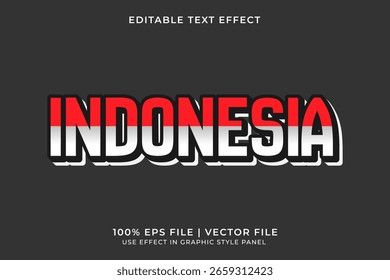 Editierbarer 3D-Texteffekt für Indonesien-Flagge. Unabhängigkeitstag von Indonesien Element. Rot-Weiß-Texteffekt