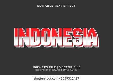 Efecto de texto editable de bandera de Indonesia 3D. Elemento del día de la independencia de Indonesia. Efecto de texto rojo y blanco