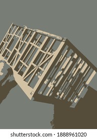 
3d industrial building model concept hand arch