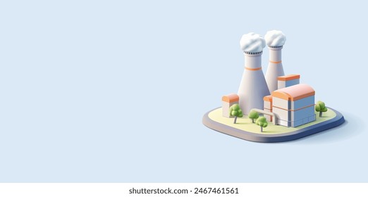 3D industrial building of a plant, factory, nuclear power station. For industrial design, manufacturing, and generation concepts. Vector