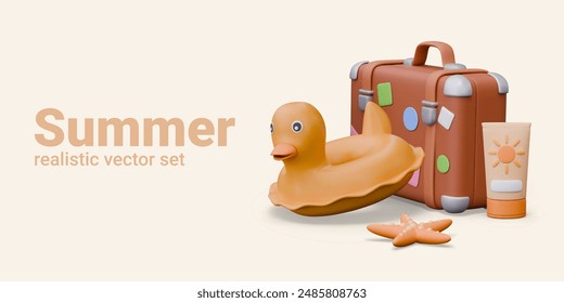 3D aufblasbarer Entenring, Koffer mit Aufklebern, Seestern, Sonnencreme