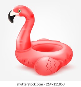 3 quinquies flamingo inflable. Juguete de goma de la playa de verano, juguetes de anillo flotante de salva rosada, tubo de globo aislado para vacaciones de partido de votación, anillo de agua, tidy ilustración vectorial. Flamingo realista