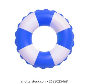 3D Inflatable swimming ring in blue icon Rubber pool toy. Swim lifesaver. Summer time objects. Travel and vacation. Cartoon design icons isolated on white. 3d rendering. Vector illustration